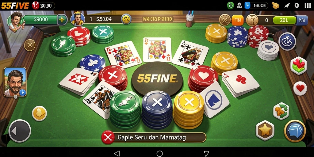 Tampilan gameplay menarik dari 55FIVE saat bermain Gaple.
