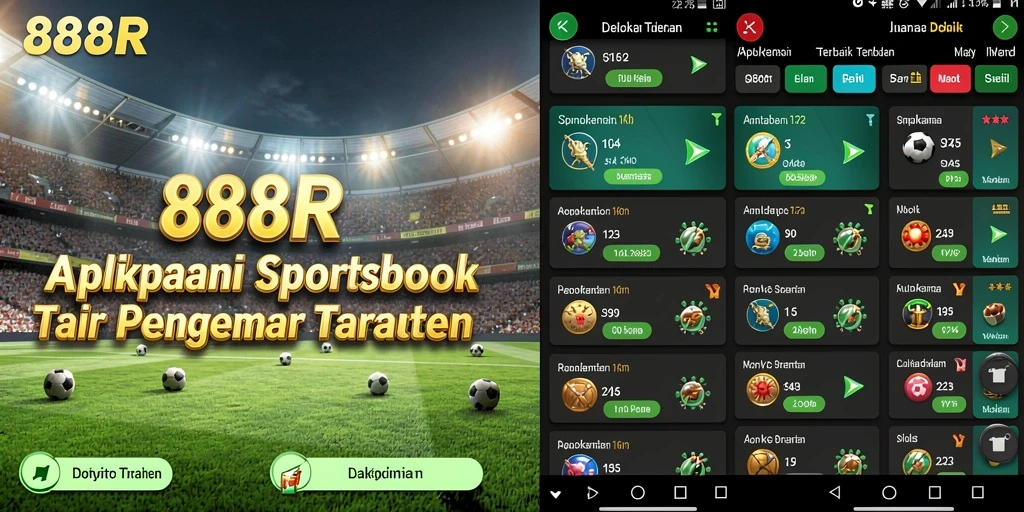 Tampilan antarmuka aplikasi 888R dengan pilihan taruhan olahraga.