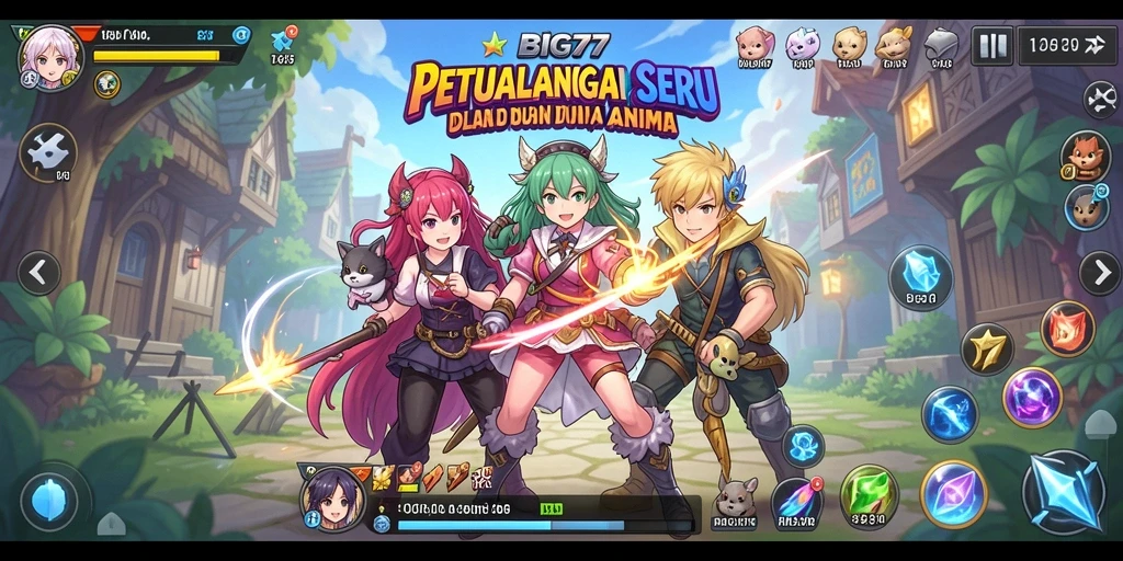 Tampilan gameplay BIG77 menampilkan karakter anime dalam aksi pertempuran.