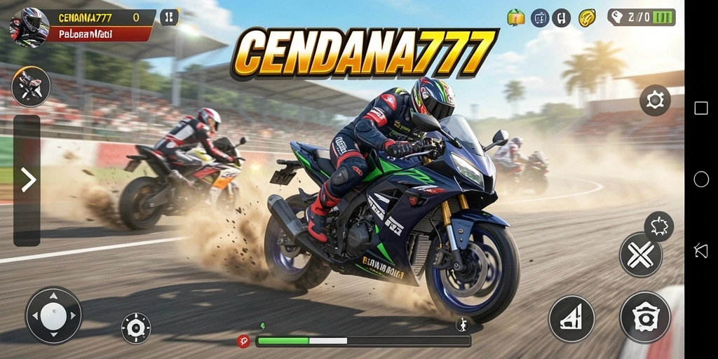 Gameplay intens CENDANA777 yang menampilkan balapan motor cepat.