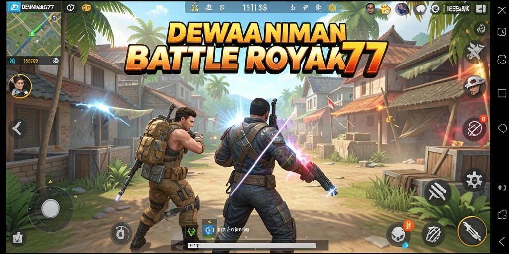 Tangkapan layar DEWANAGA77 menampilkan aksi seru di arena Battle Royale.
