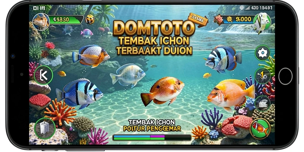 Tangkapan layar yang menunjukkan aksi tembak ikan yang seru di DOMTOTO.