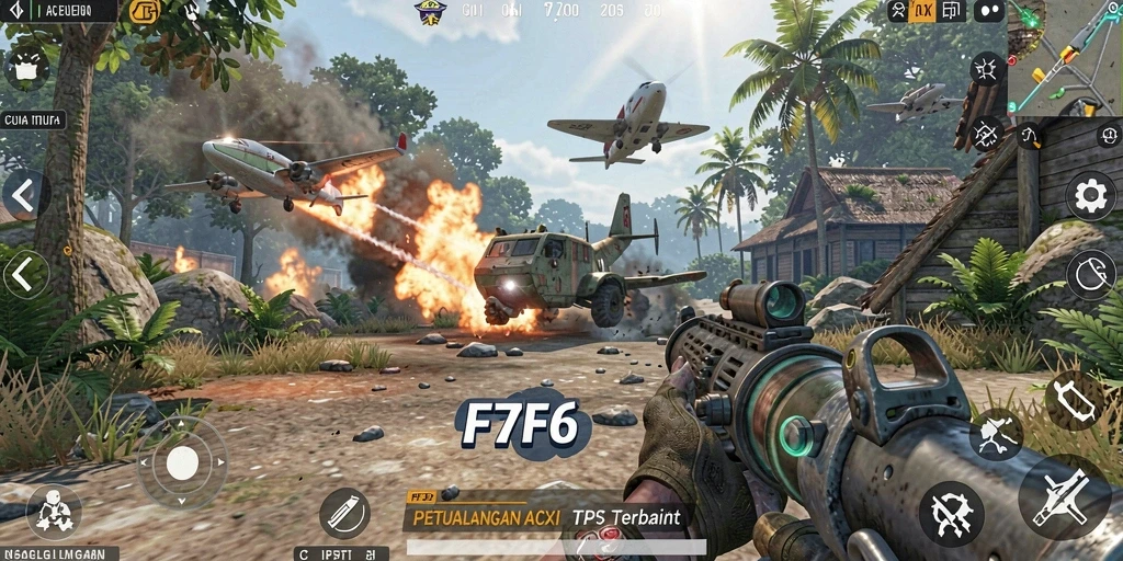Screenshot F7F7 menunjukkan aksi seru dalam gameplay TPS.