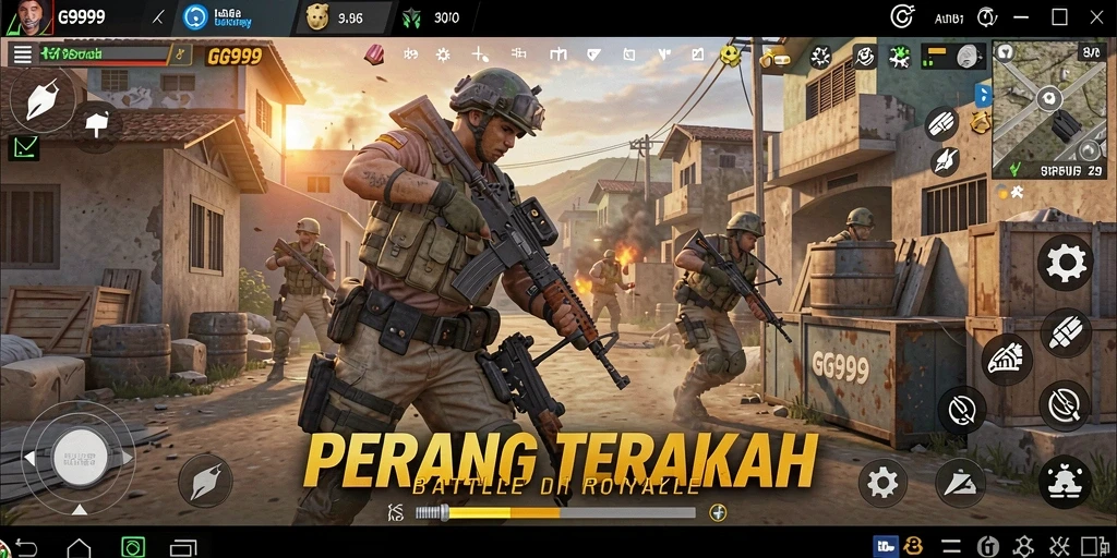 Tampilkan pertempuran intens di arena Battle Royale GG999.