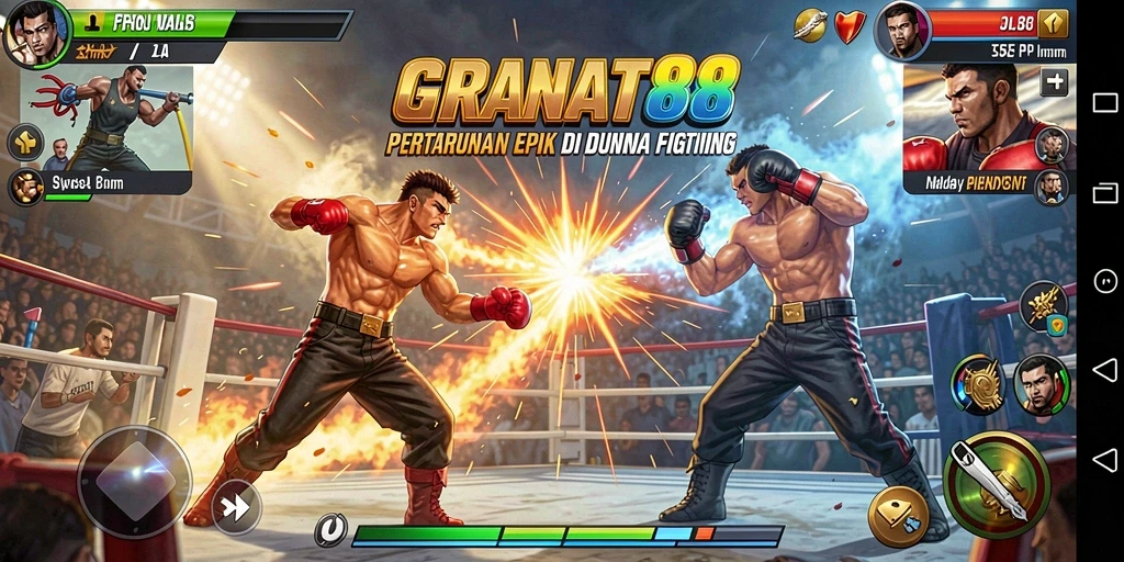 Screenshot gameplay GRANAT88 menunjukkan aksi pertarungan dinamis dan karakter yang menarik.