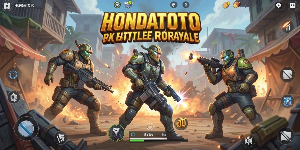 Screenshot HONDATOTO menampilkan aksi intens dalam pertempuran Battle Royale.