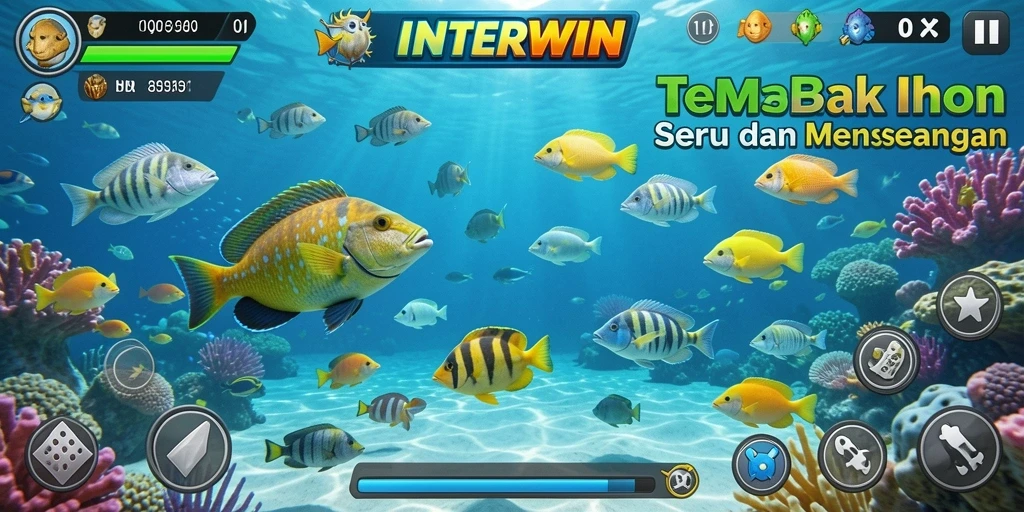 Gameplay seru Tembak Ikan di INTERWIN dengan ikan-ikan berwarna-warni.