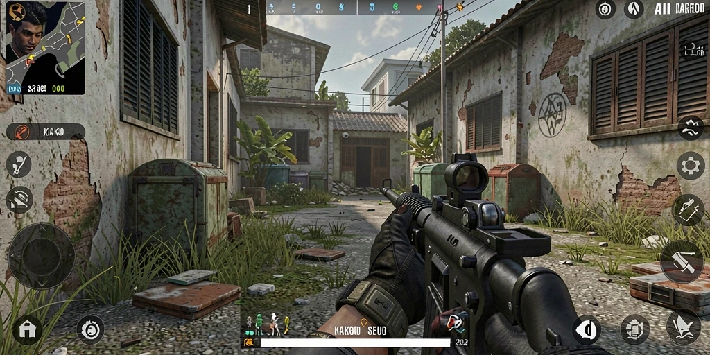 Tangkap layar gameplay KAKRP menampilkan pertarungan FPS yang intens dan seru.