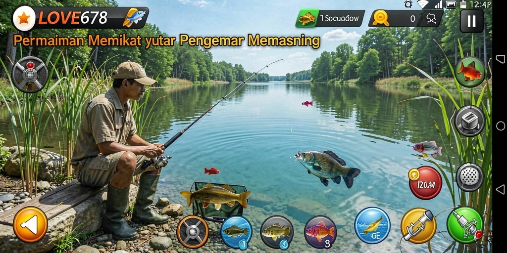 Tampilan gameplay utama LOVE678 yang menampilkan keseruan memancing.