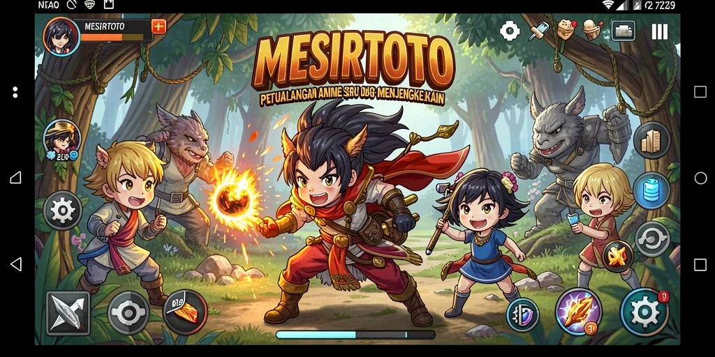 Tampilan gameplay seru MESIRTOTO dengan karakter anime yang ikonik.