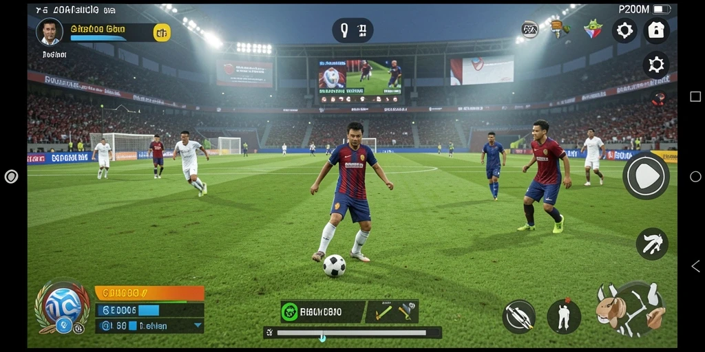 Tampilkan gameplay P200M yang penuh aksi di lapangan sepak bola.