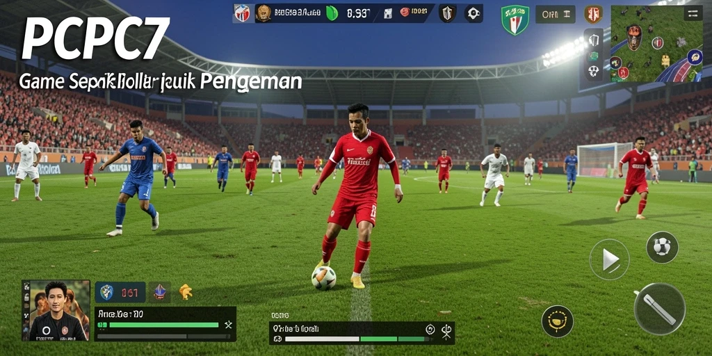 Screenshot utama PCPC7 menampilkan gameplay sepak bola yang intens.