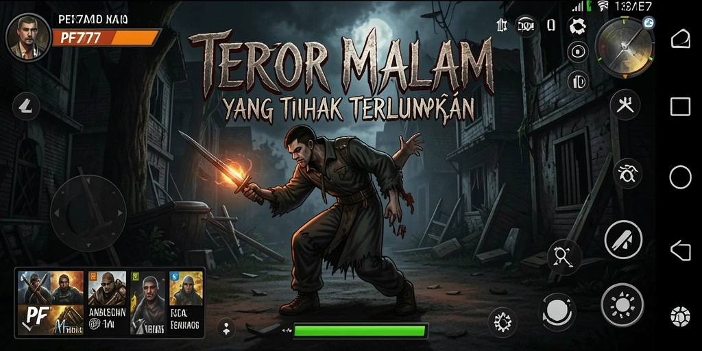 Screenshot gameplay PF777 menampilkan suasana horor yang mencekam.
