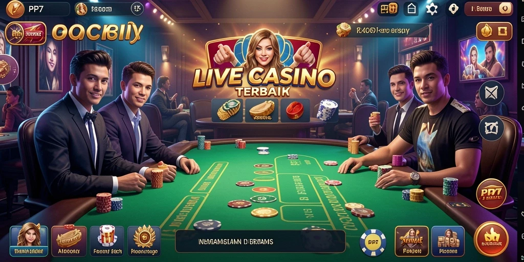 Tampilan menarik dari gameplay Live Casino PP7 dengan dealer langsung.