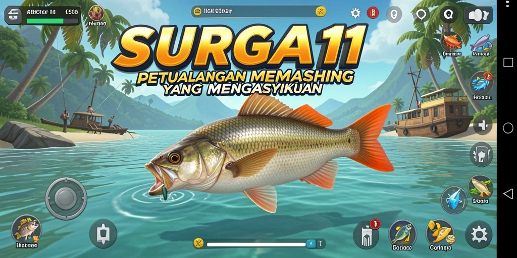 Screenshot utama SURGA11 menampilkan aksi memancing yang realistis dan menawan.