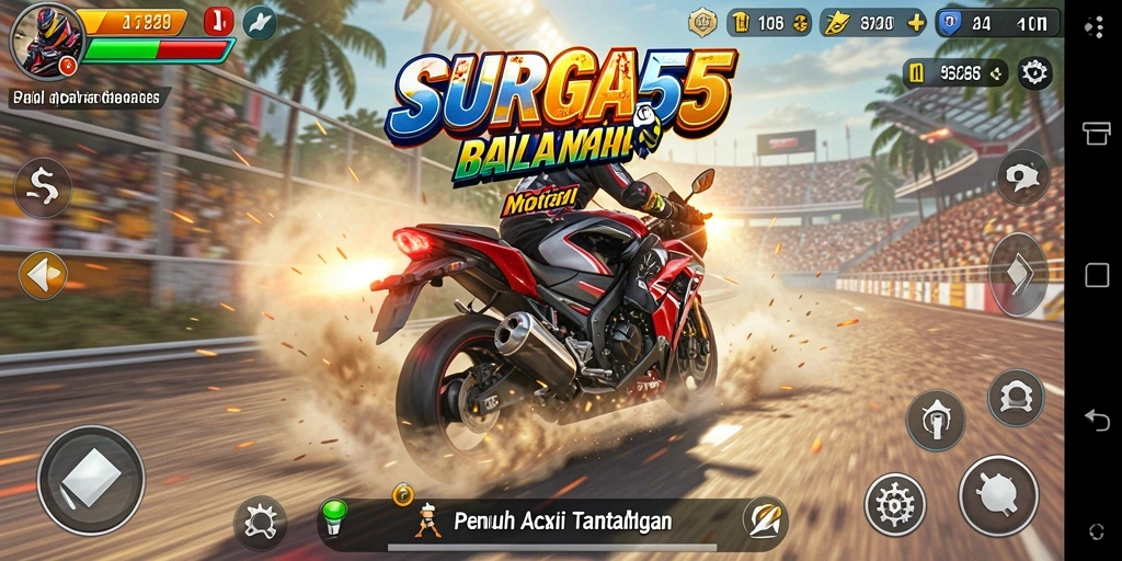 Tampilan gameplay seru dalam balapan motor SURGA55.