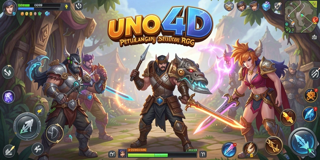 Screenshot gameplay dari UNO4D yang menampilkan pertempuran epik dalam RPG.